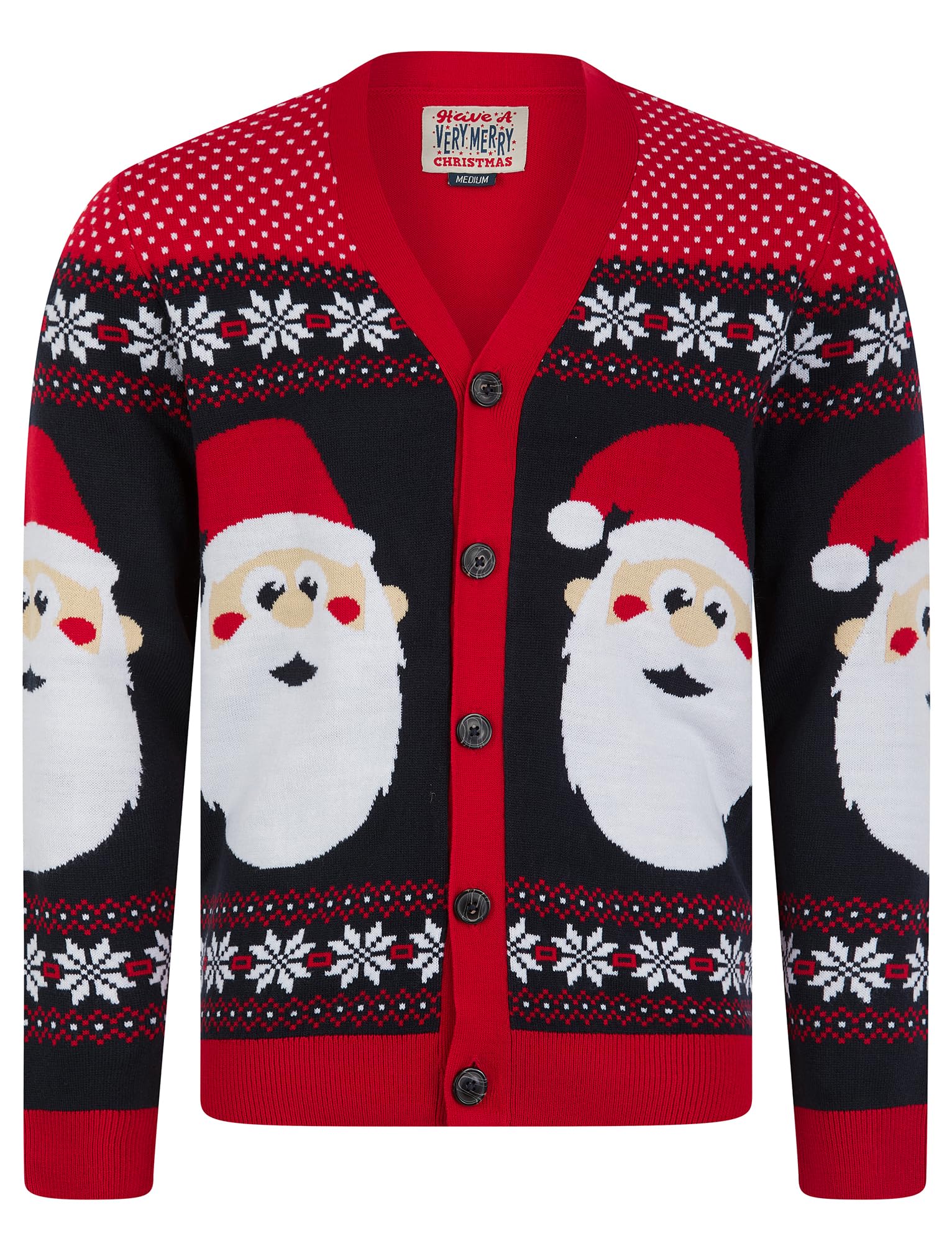 Tokyo Laundry Merry Christmas Men's Novelty Knitted Santa Claus Motif Nordic Fair Isle Style Xmas Cardigan