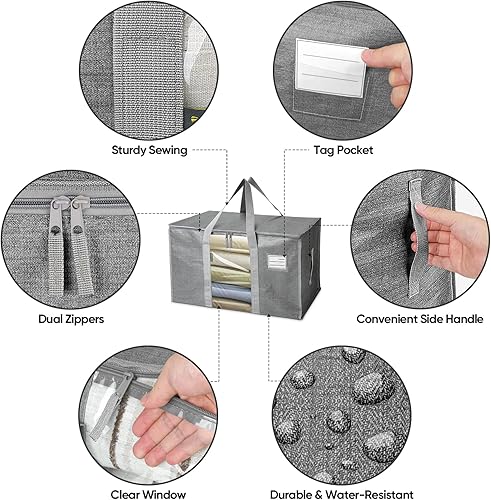 Miniatura 3 de BALEINE Paquete de 8 bolsas de mudanza extragrandes con asas reforzadas, bolsas de almacenamiento resistentes para suministros de mudanza, camping