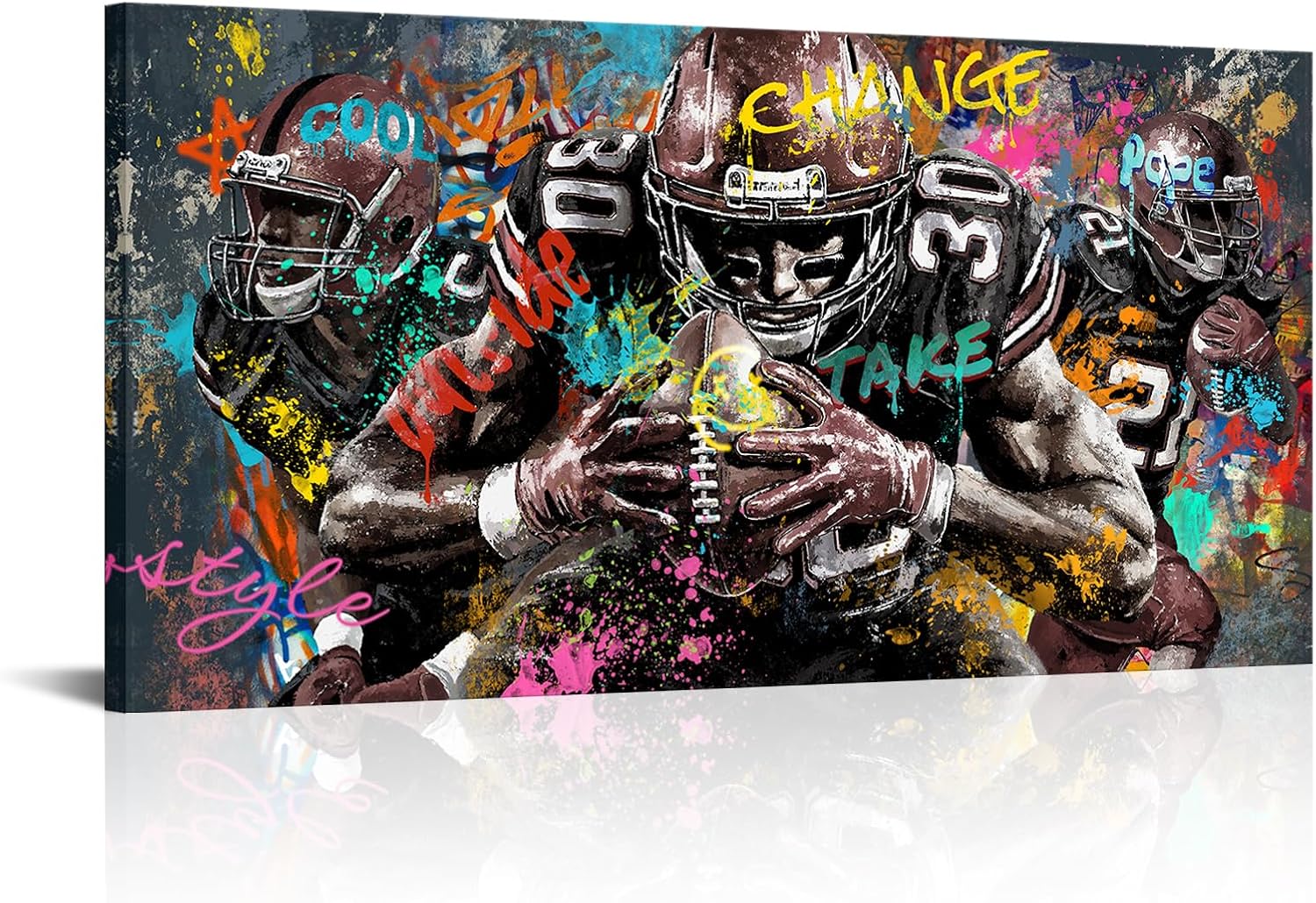 LyerArtork Graffiti American Football Wall Art Canvas Prints Sports Inspirational Athletes Pictures Artwork Wall Decor for Teen Boys Mens Bedroom Gym Club Living Room Game Room 40"x20"