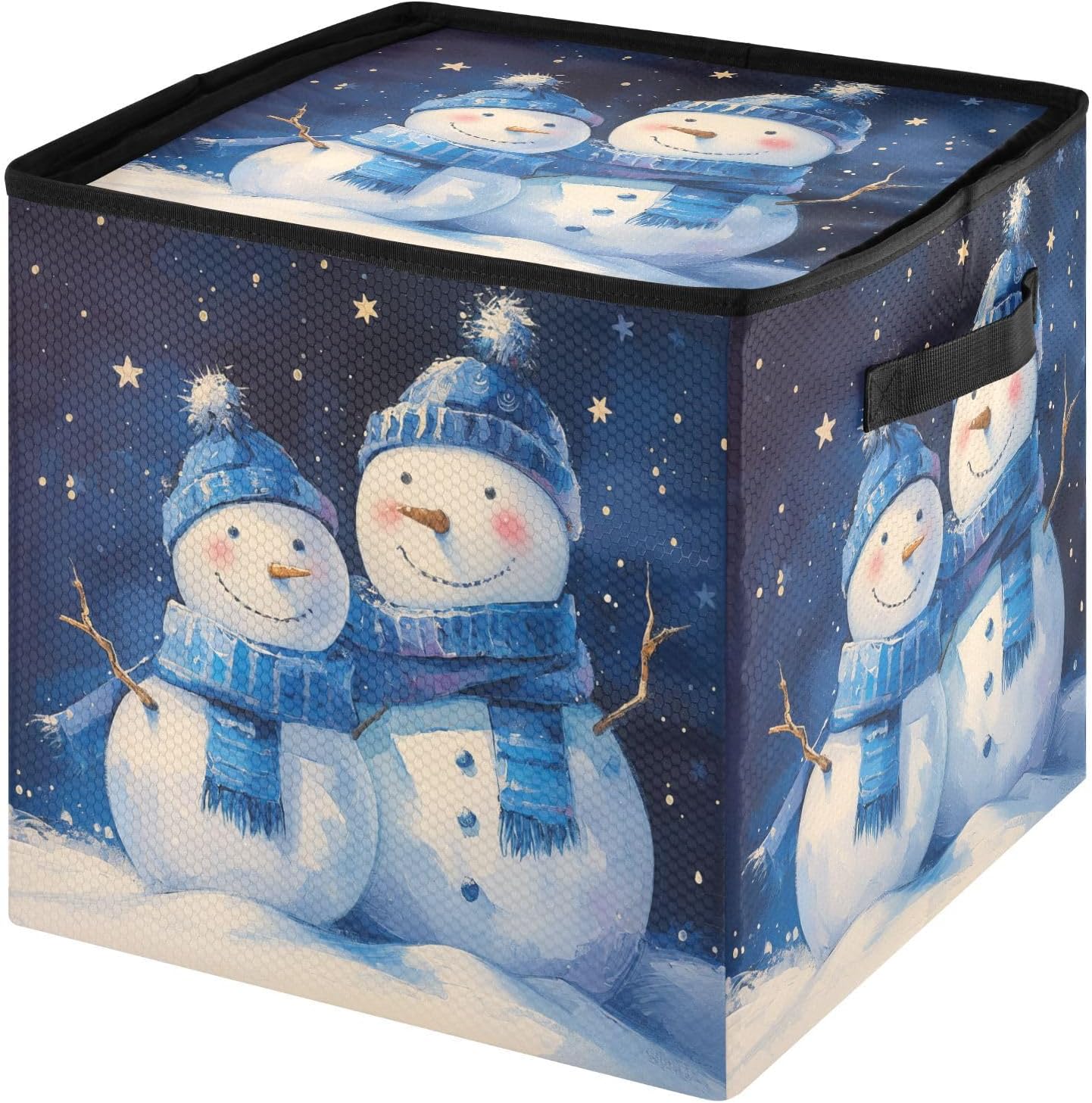High Capacity Christmas Ornament Storage Box Holds Up to 64, Zippered Top foldable Holiday Storage Case with Lid,Snowmen Blue Iilustration