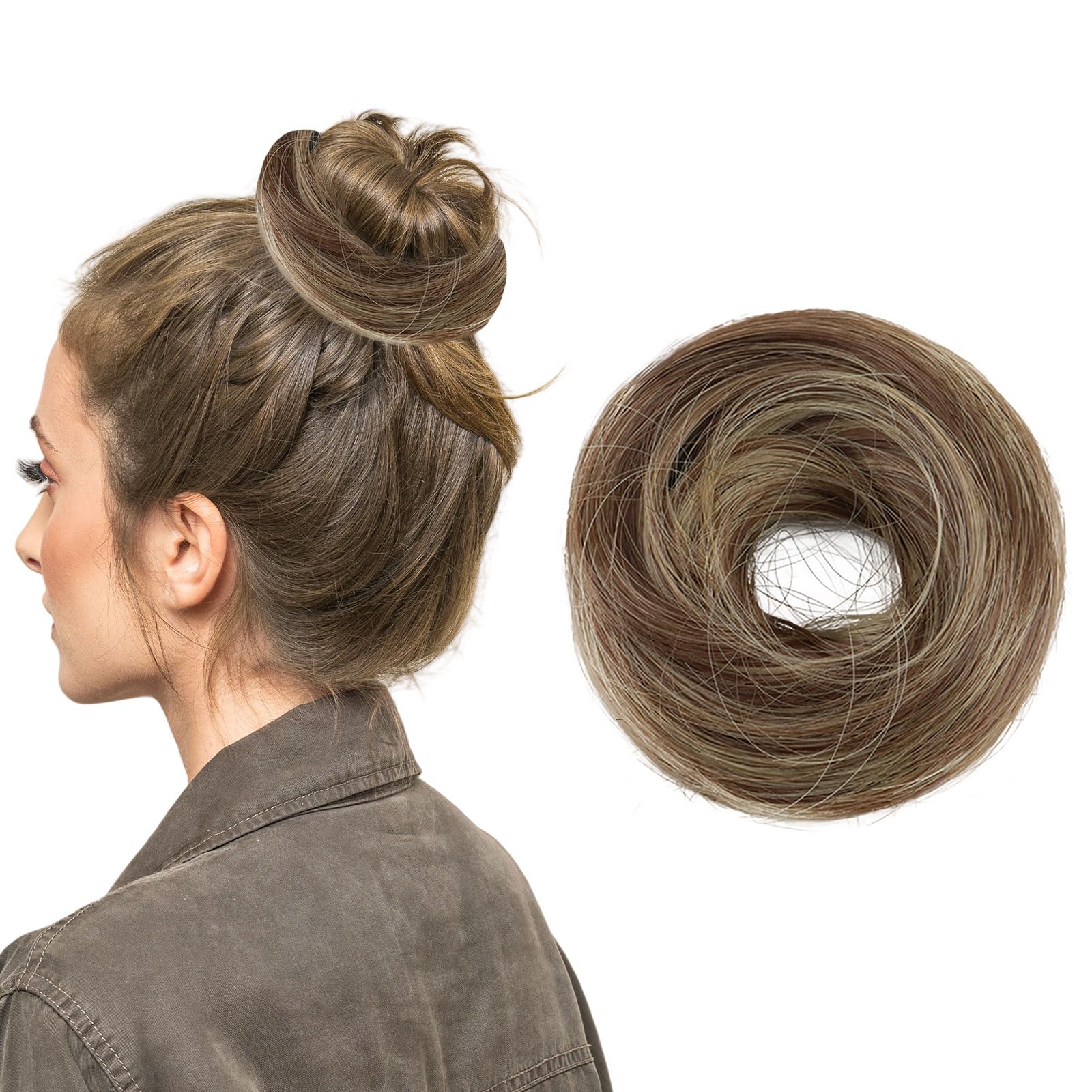 MUNSKT 8-Color Messy Bun Hair Piece Clip - Elastic Fake Hair Scrunchies for Women,Synthetic Ponytail Extensions Messy Hair (12H24)