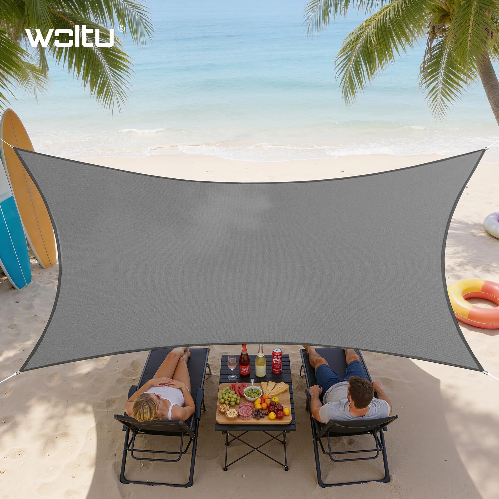 WOLTU Toldo Vela Impermeable Rectangular 4x5 m Poliéster Protección Rayos UV Intemperie para Patio Exteriores Jardín Color Arena Gris
