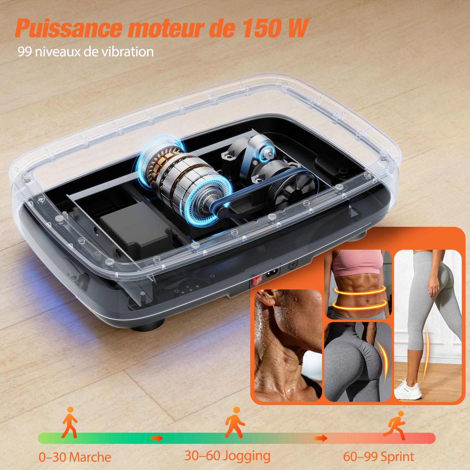 DH FitLife Plateforme vibrante Fitness pour la Maison | 99 Niveaux, 9 programmes | Bluetooth | Stable & silencieuse | Bandes de résistance | 150 kg Max