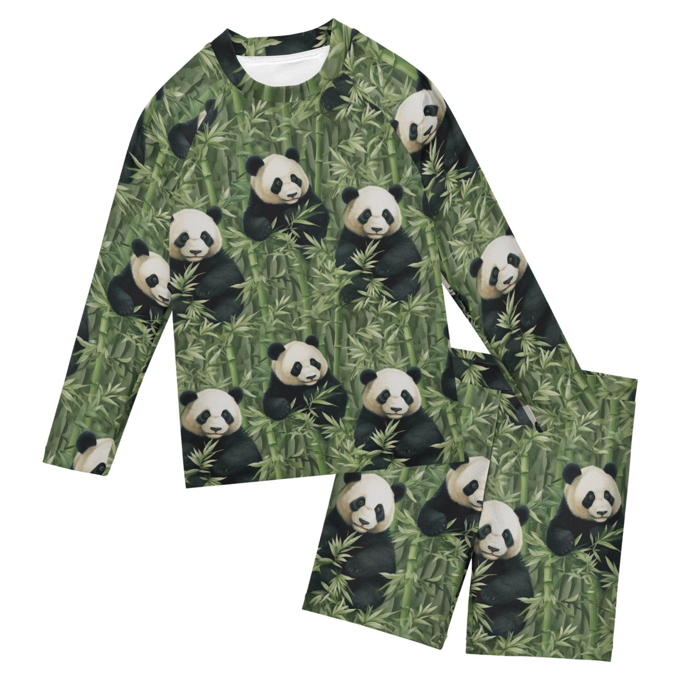 Panda Animal Bamboo Baby Boys' Toddler Long Sleeved Rashguard Swim Bathing Suit Set B0402763