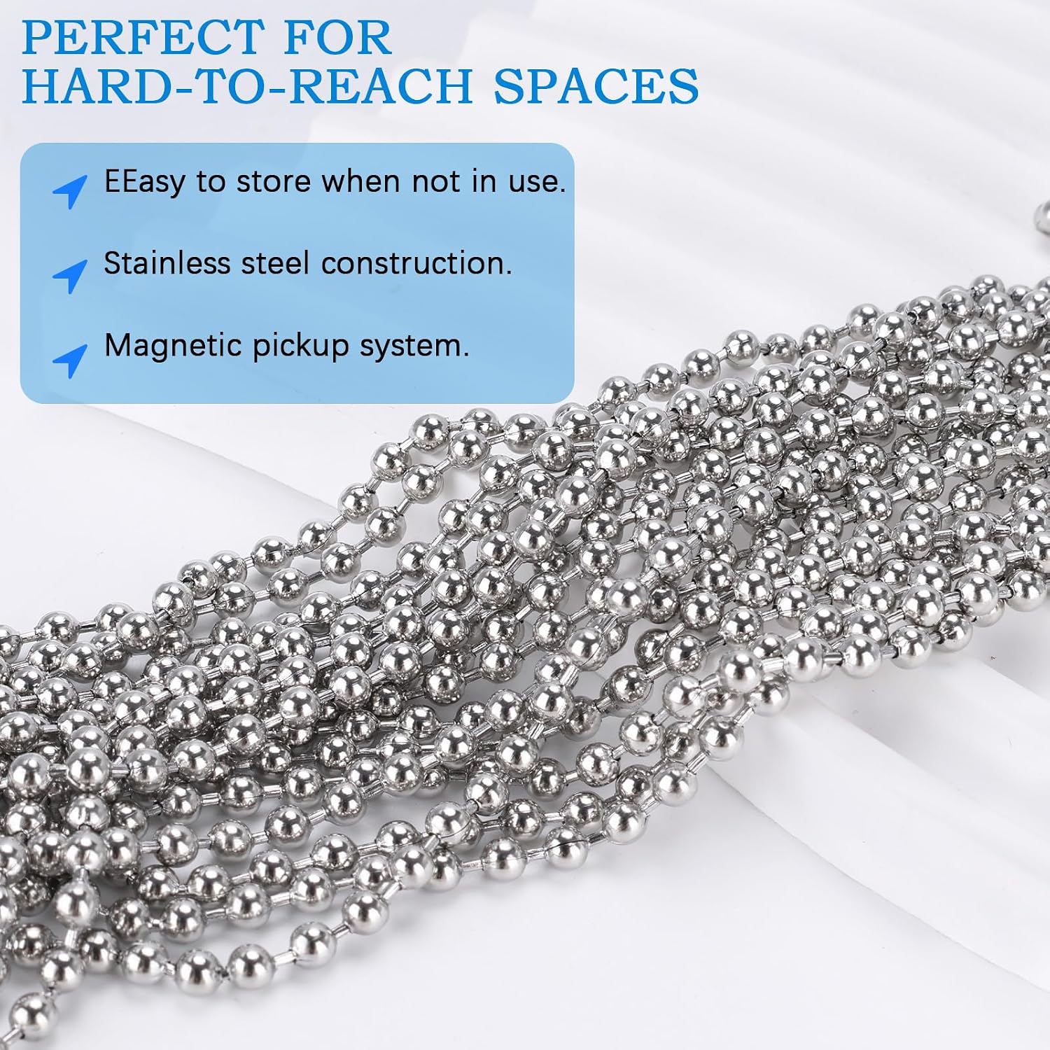 2Pack Telescoping Wire Reacher Pole, 7.8Inch Collapsed Length, 38 Inch Extended Length, 10 Inch Fish Ball Chain with 3/4” diameter stop ring