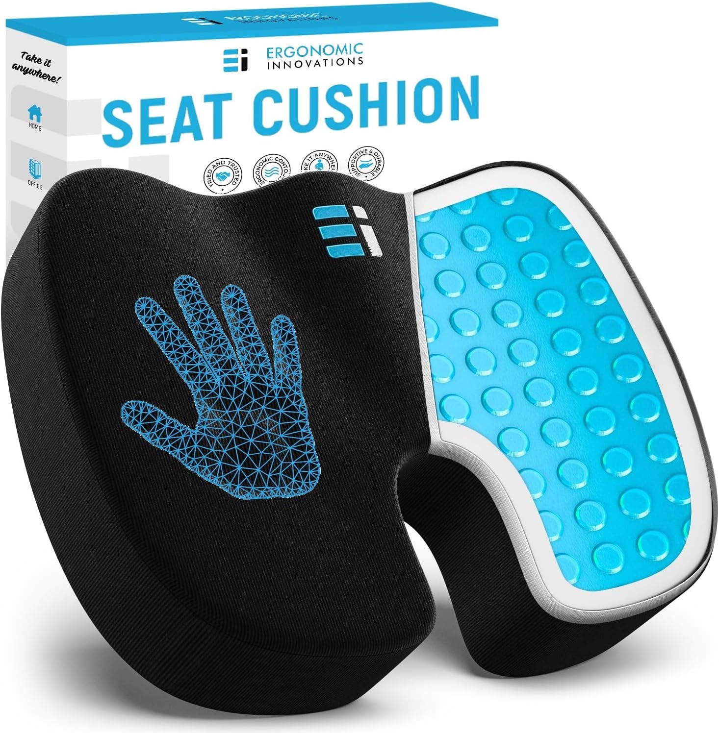 Coccyx Cushion for Tailbone Pain Relief - Orthopedic Memory Foam Seat Cushion with Cooling Gel for Office Chair, Car, Sciatica, Back Pain, Pressure Relief - Ergonomic Support for Long Sitting