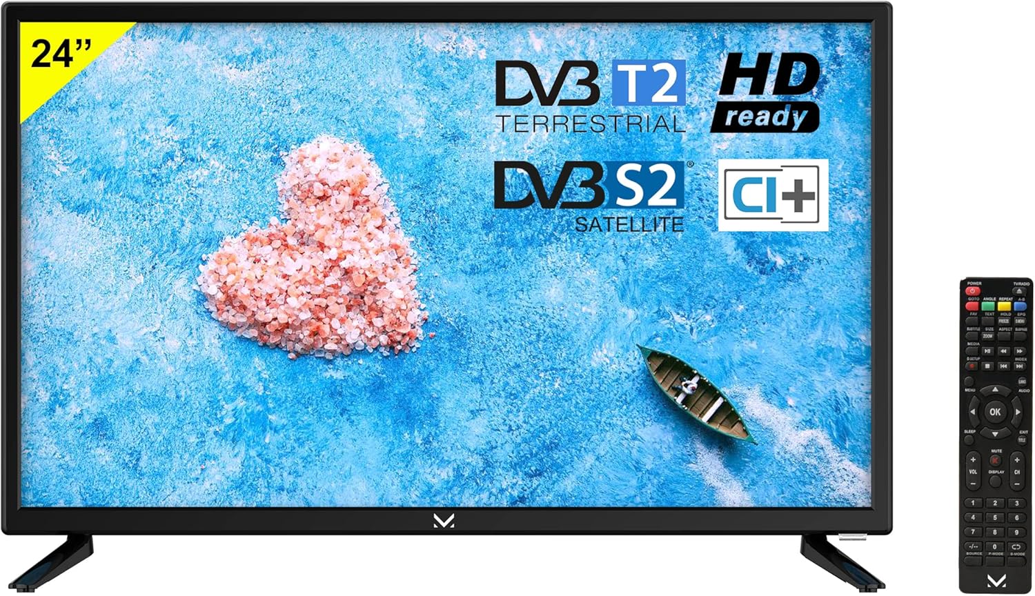 Majestic TVD 224 S2 LED V4 - Televisore LED HD READY 24, DVB-T/T2 HD e DVB-S/S2 HD, HEVC MAIN 10, Telecomando, USB, nero