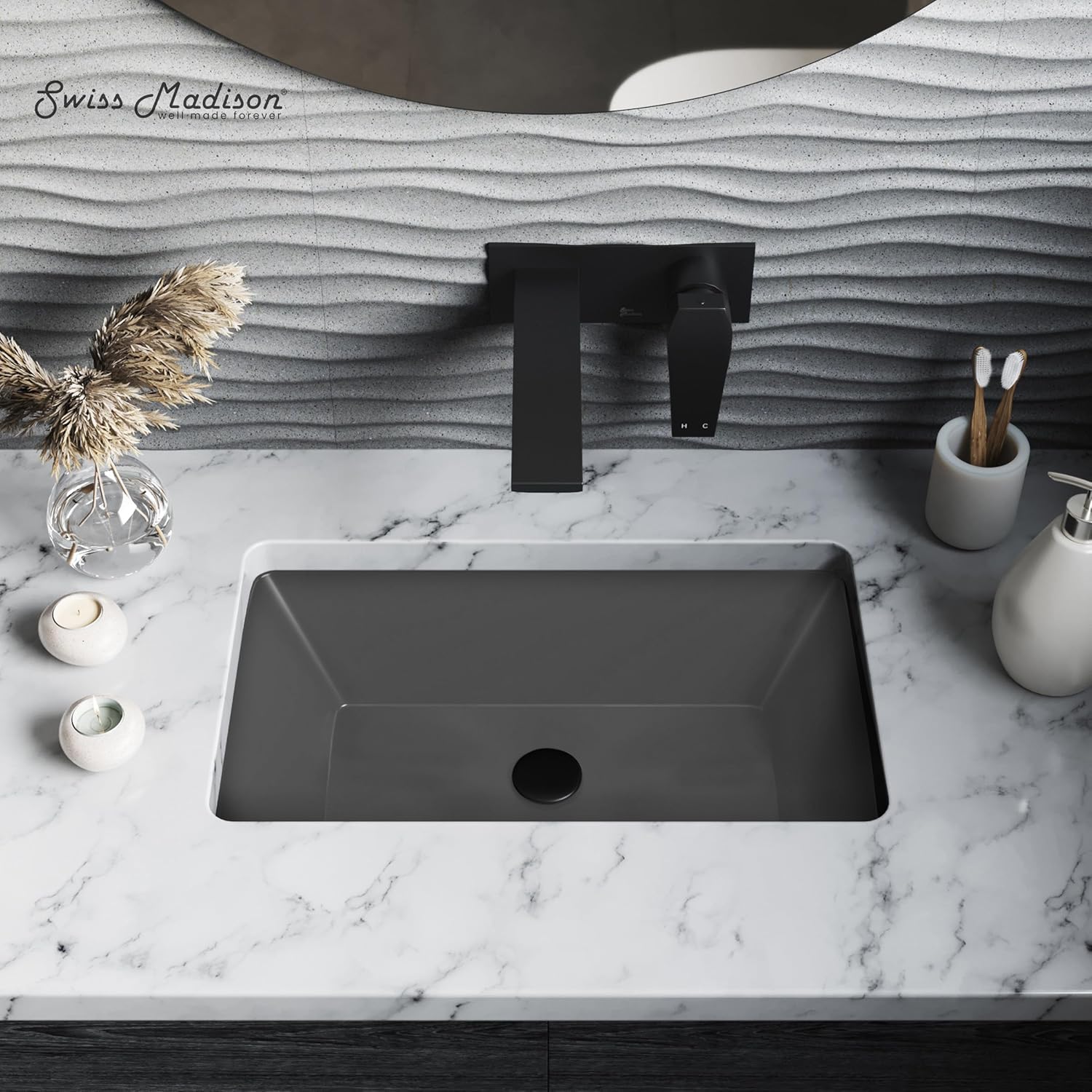 Swiss Madison Voltaire 21" Rectangular Ceramic Undermount Bathroom Sink in Matte Gray