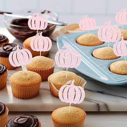 Miniatura 103 de Gyufise 24 piezas de calabaza Oh Baby Cupcake Toppers Glitter Baby Shower Calabaza Cupcake Picks Baby Feet Decoraciones para pasteles temáticos de A