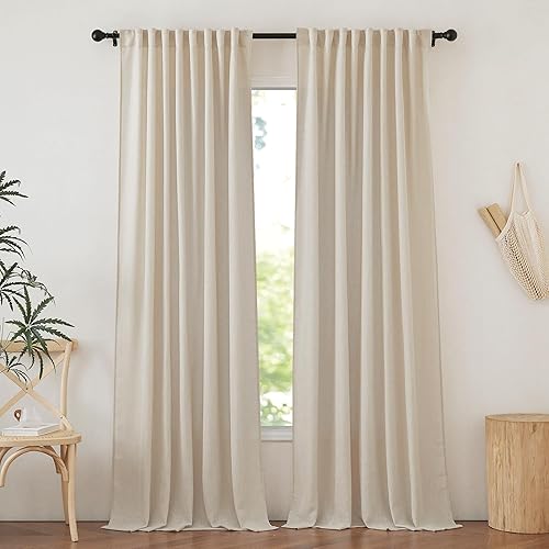 Miniatura 6 de NICETOWN Cortinas opacas de lino beige crema para dormitorio de 84 pulgadas de largo, con pestaña trasera, bolsillo para barra, cortinas de sala de