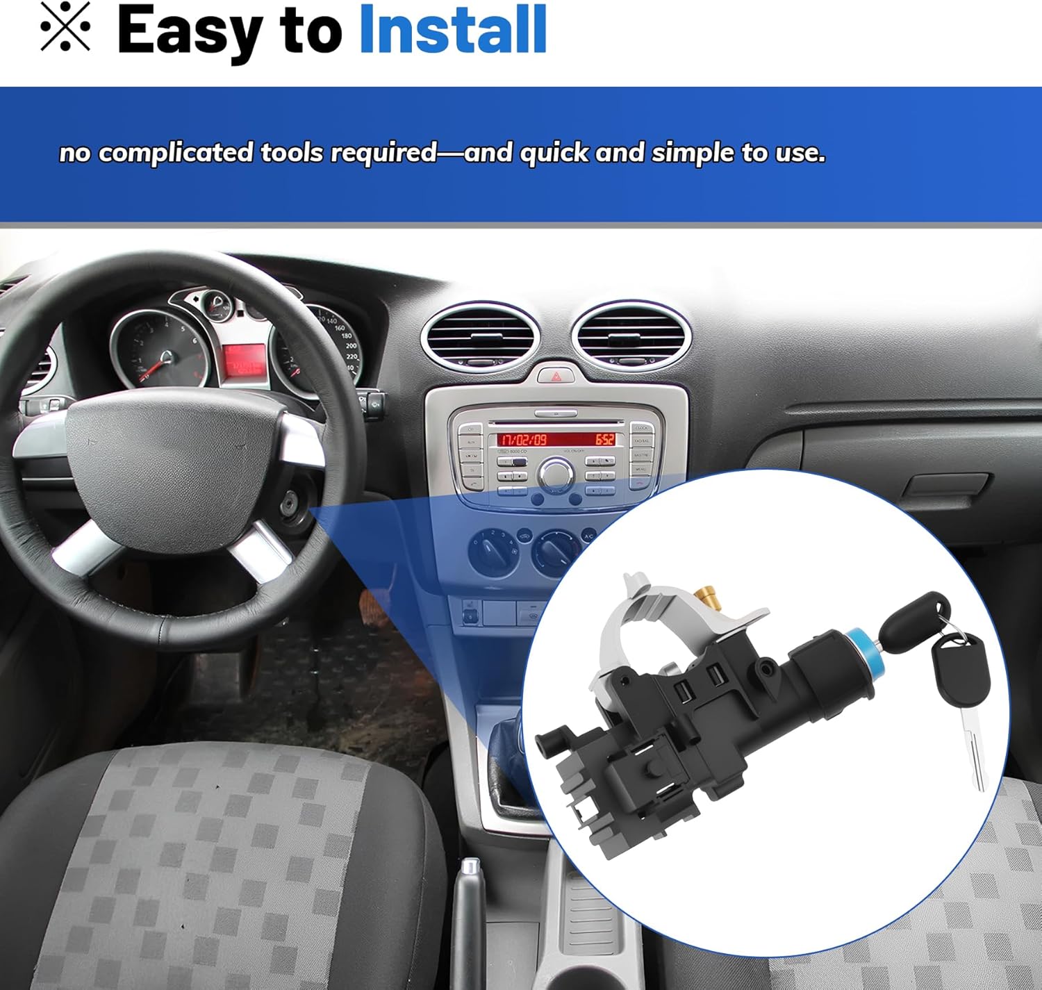 Ignition Switch Lock Cylinder Assembly with 2 Chip Keys Replace for 989-019 9L8Z-3511-A,Compatible with 2008-2012 Ford Escape,2009-2011 Ford Focus,2008-2011 Mazda Tribute