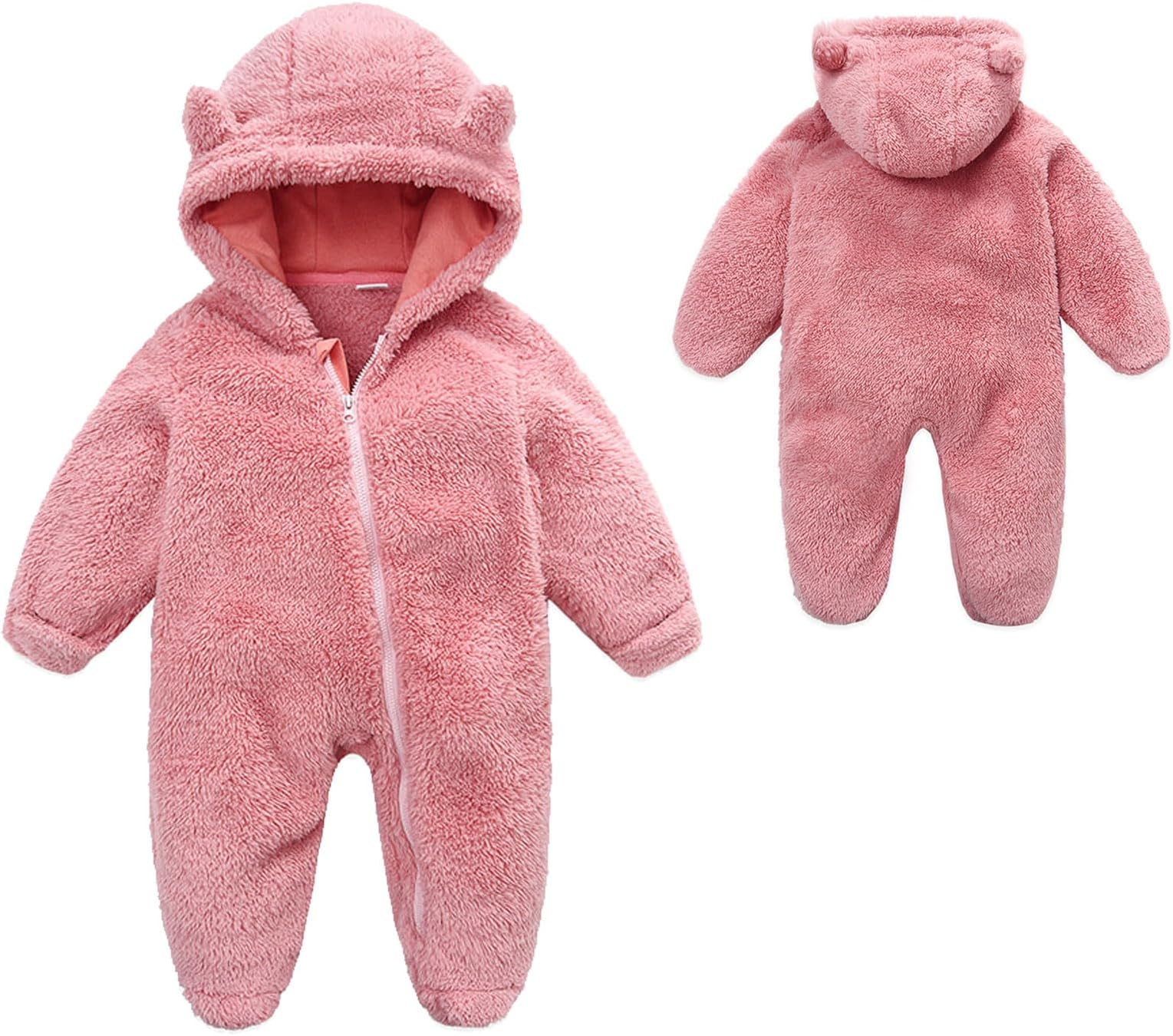 YMYDYFCBaby Fleece Hooded Romper Winter Outwear Jumpsuit Snowsuit Bear Ear Outfits for Boys Girls