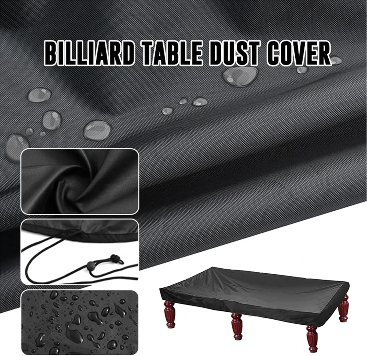 Pool Table Cover Waterproof Billiard Table Dust Cover Protector Furniture Black Accessories(245x140x20cm)