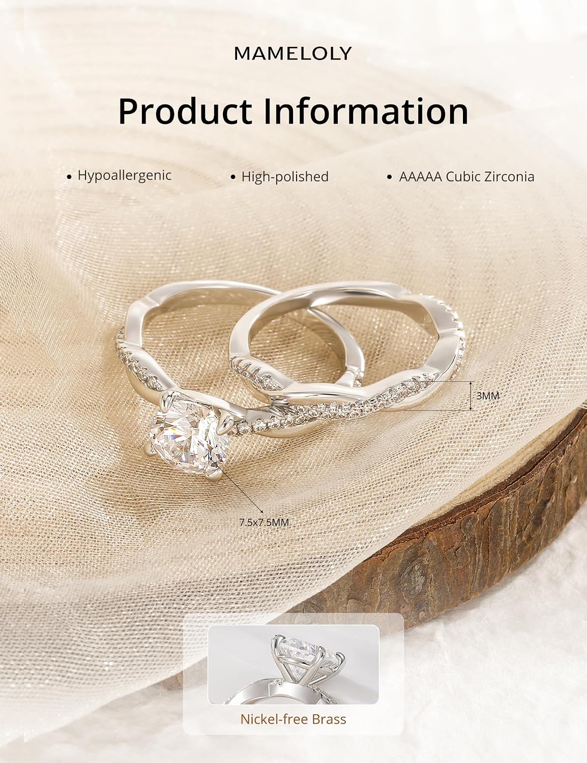 Mameloly 1.5ct Engagement Rings for Women Round Bridal Ring Sets Cubic Zirconia Wedding Band Twisting Infinity Pave Set Size 3-12