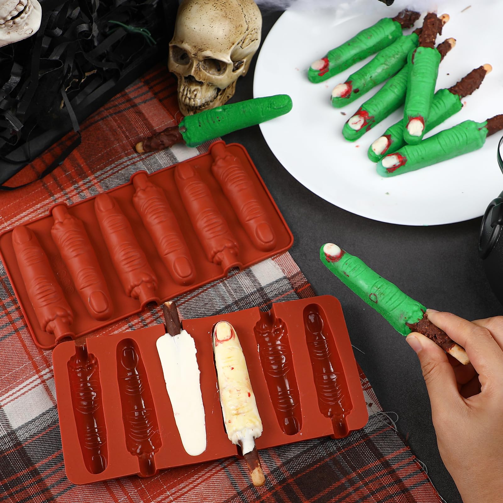 Webake Halloween Witch Finger Chocolate Mold, 6-Cavity Finger Pretzel Rod Molds for Chocolate, Pretzel, Cookie, Pack of 2 - Image 2
