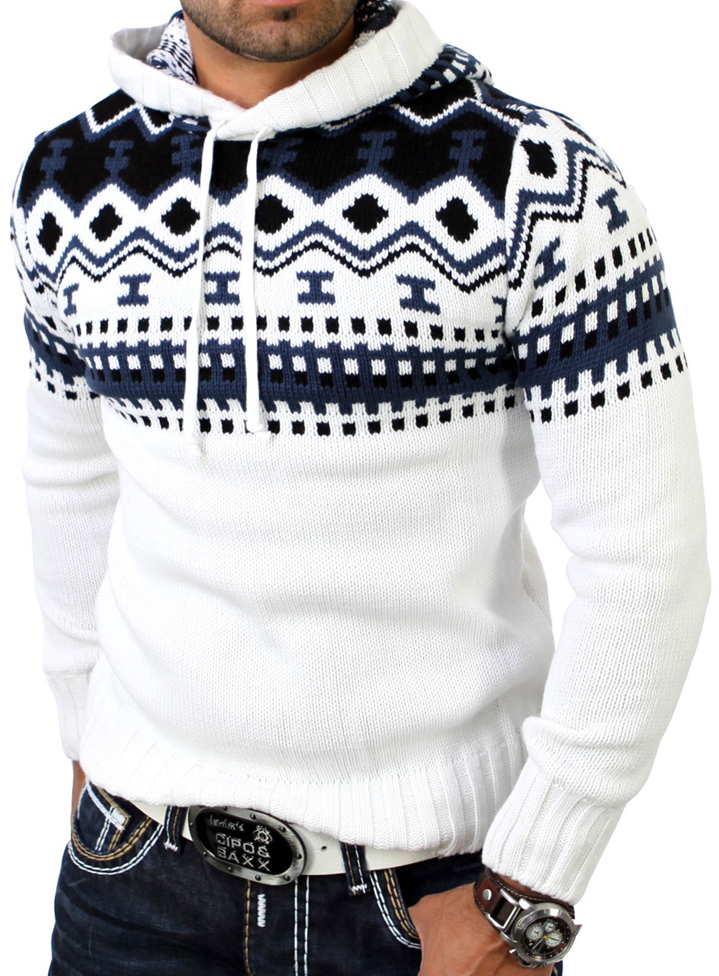 Reslad Norweger Pullover Herren Winterpullover Kapuzenpullover | Strickpullover für Männer RS-3013