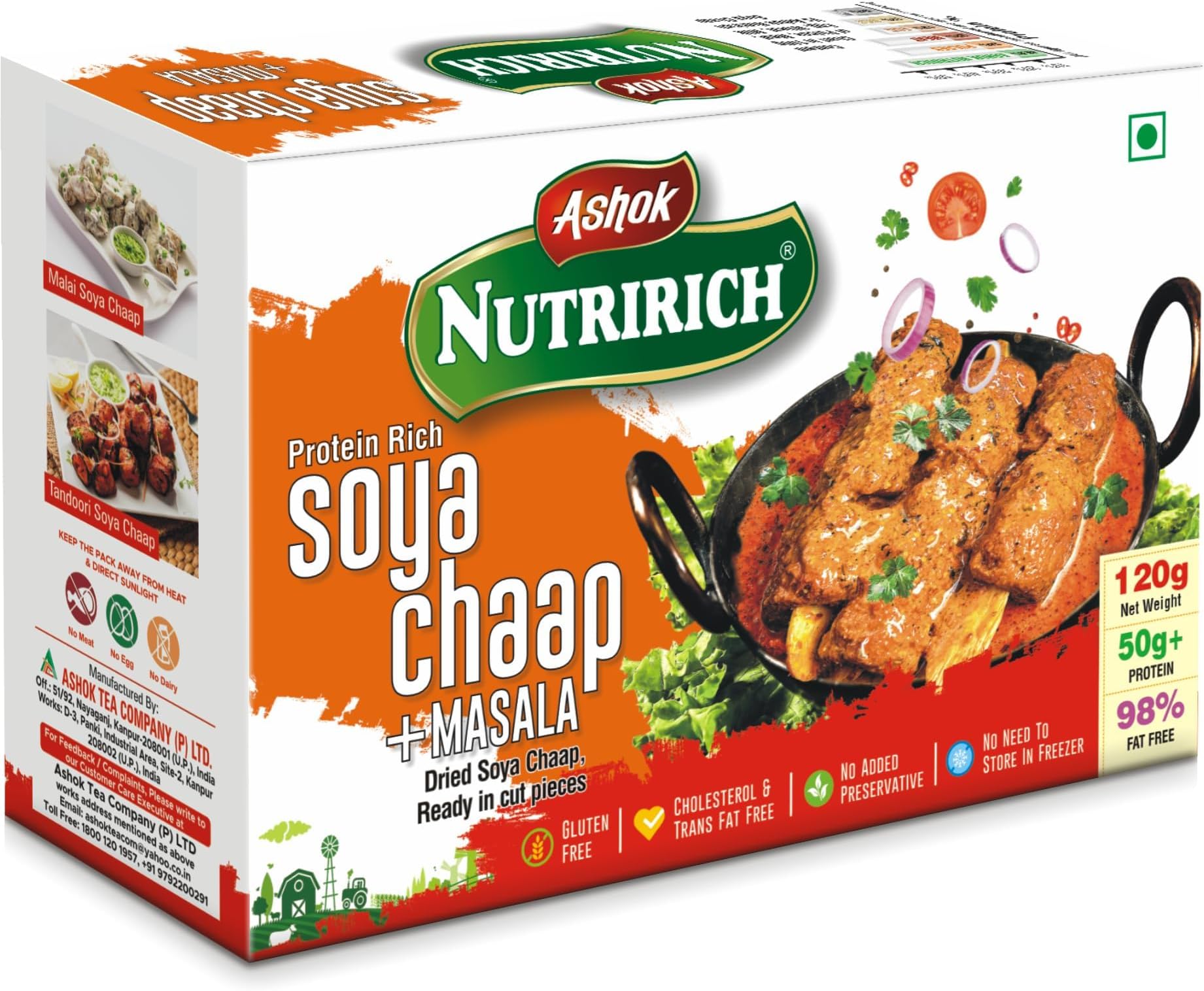 Ashok Nutririch Soya Chaap with Masala 120g | Ready-to-Cook Soya Chaap | Protein-Rich Vegetarian Delight | Flavorful & Easy to Prepare | Perfect for Snacks & Main Course(Pack of 1)