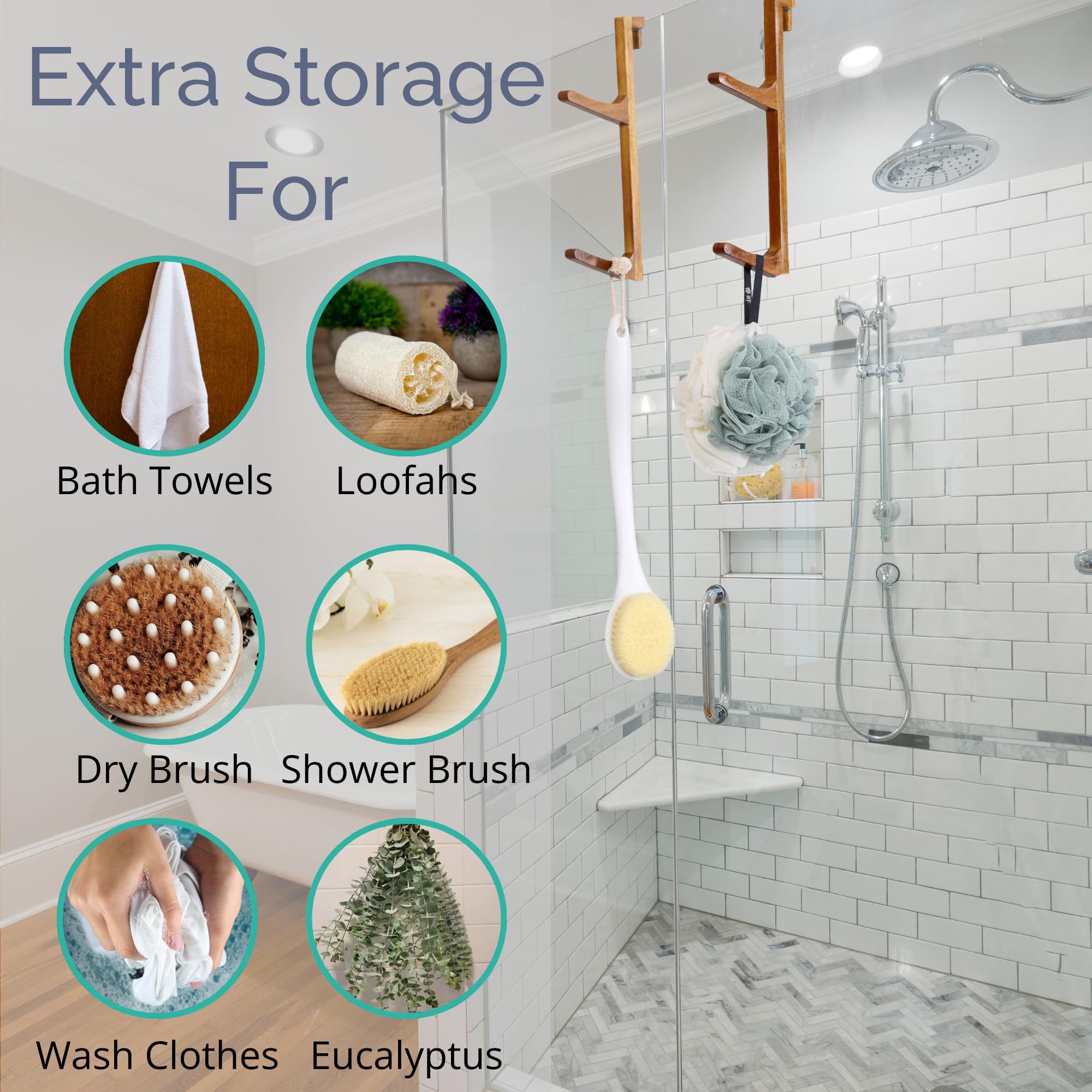 Over Shower Door Towel Hook - No Drill No Rust Moisture Proof Hard Wood - Shower Door Hooks for Towels - Space-Saving Bathroom Organizer Home Decor - 2pcs product thumbnail 9