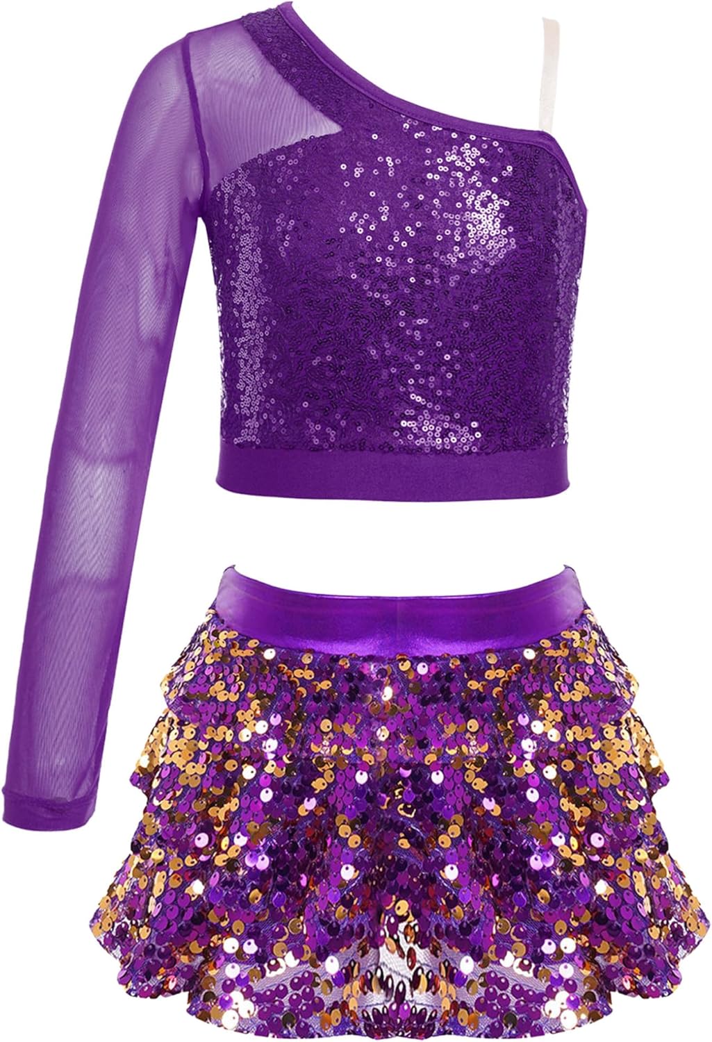 Kaerm Mädchen Tanzkleid Standard & Latein - Glitzeroutfit Für Auftritte