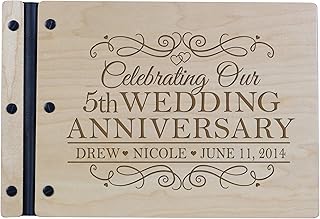 LifeSong Milestones Personalized 5th Wedding Anniversary Guest Book for Couple - Husband and Wife 5 Year of Marriage Celebration, Wooden Black Signature Guest Book for Fifth Wedding (Maple)