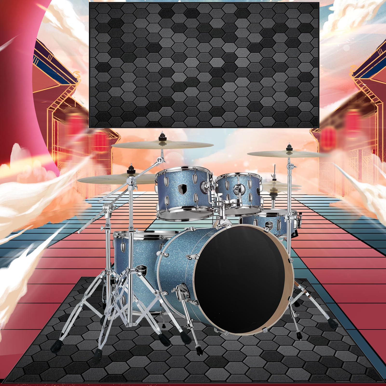 Alfombra para Bateria Electronica, Alfombra para Bateria Acustica, Alfombras de Batería Acústico, 200 x 160 cm Alfombras Acusticas, Alfombrillas de Tambor Insonorizada Antideslizantes