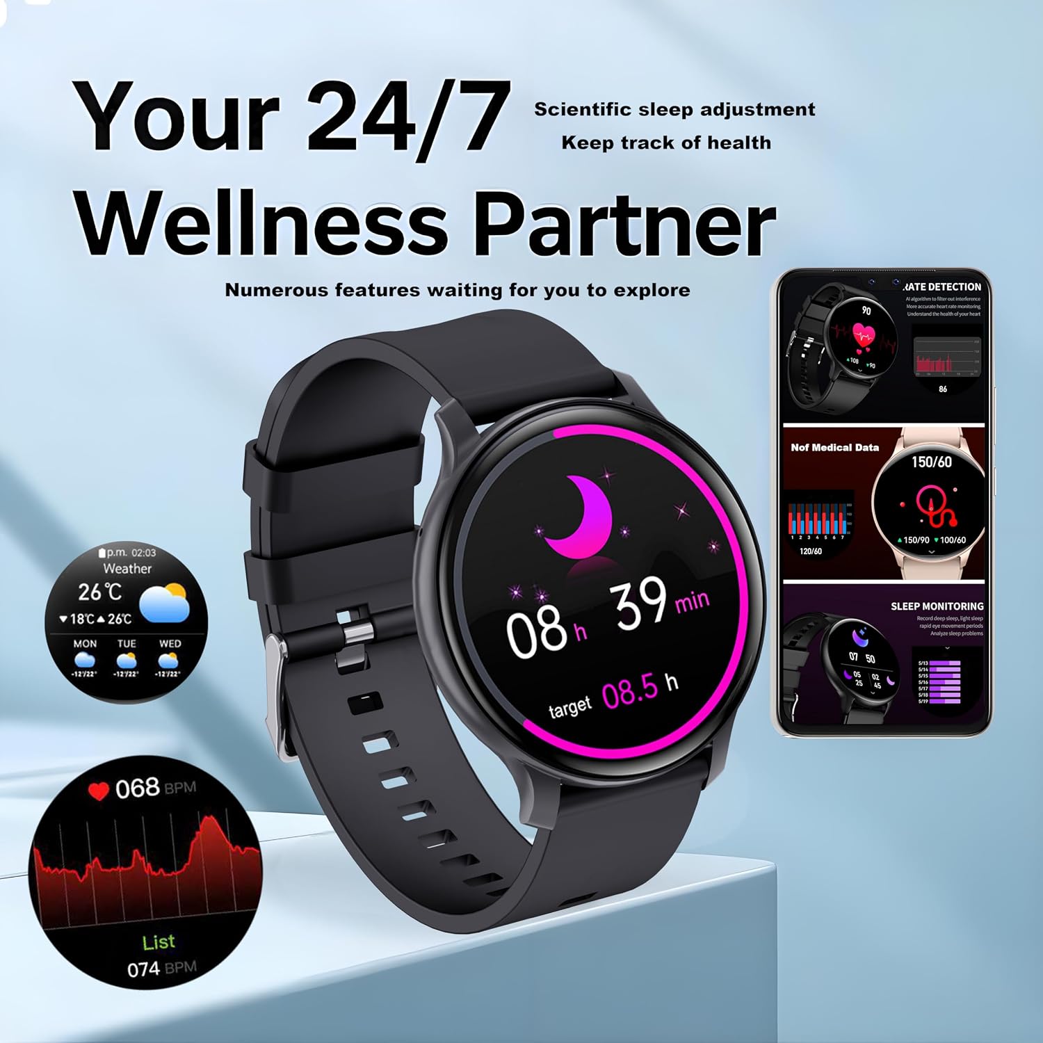 Smart Watch for Women Men, 1.46" HD Touchscreen with 7Day Battery, 128 Sports Modes Fitness Tracker, Heart Rate/Sleep Monitor, IP68 Waterproof Smartwatch(Answer/Make Calls), Magnetic Fast Charging
