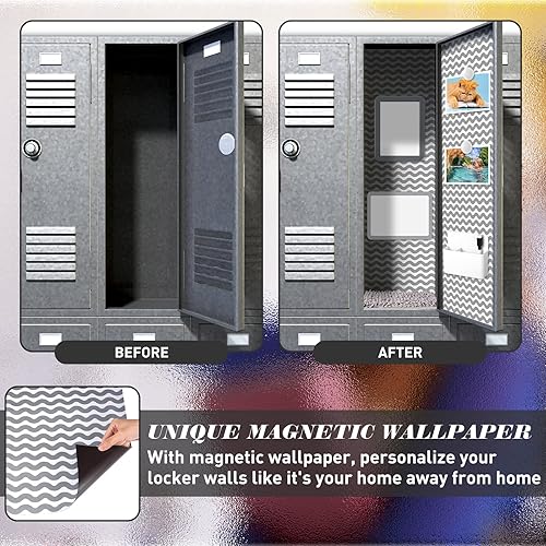 Miniatura 6 de Timgle Juego de casilleros magnéticos de 8 piezas, incluye papel tapiz magnético, espejo, armario, organizador, alfombra, pizarra blanca, marcador