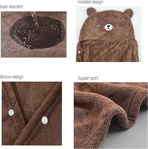 Miniatura 4 de Toalla de baño para niños pequeños con capucha de 27.5 x 55 pulgadas, ultra absorbente, suave, toalla de ducha para niños y niñas, Marrón