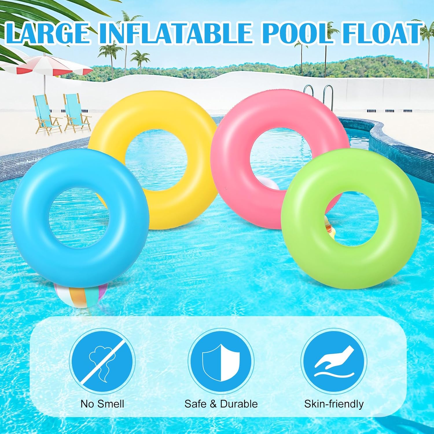 ShinyRelief 4 Pack 42 Inch Large Adults Pool Float Tubes Inflatable Swim Tubes Swimming Pool Rings Floaties Toys for Summer Beach Bachelorette Graduation Party