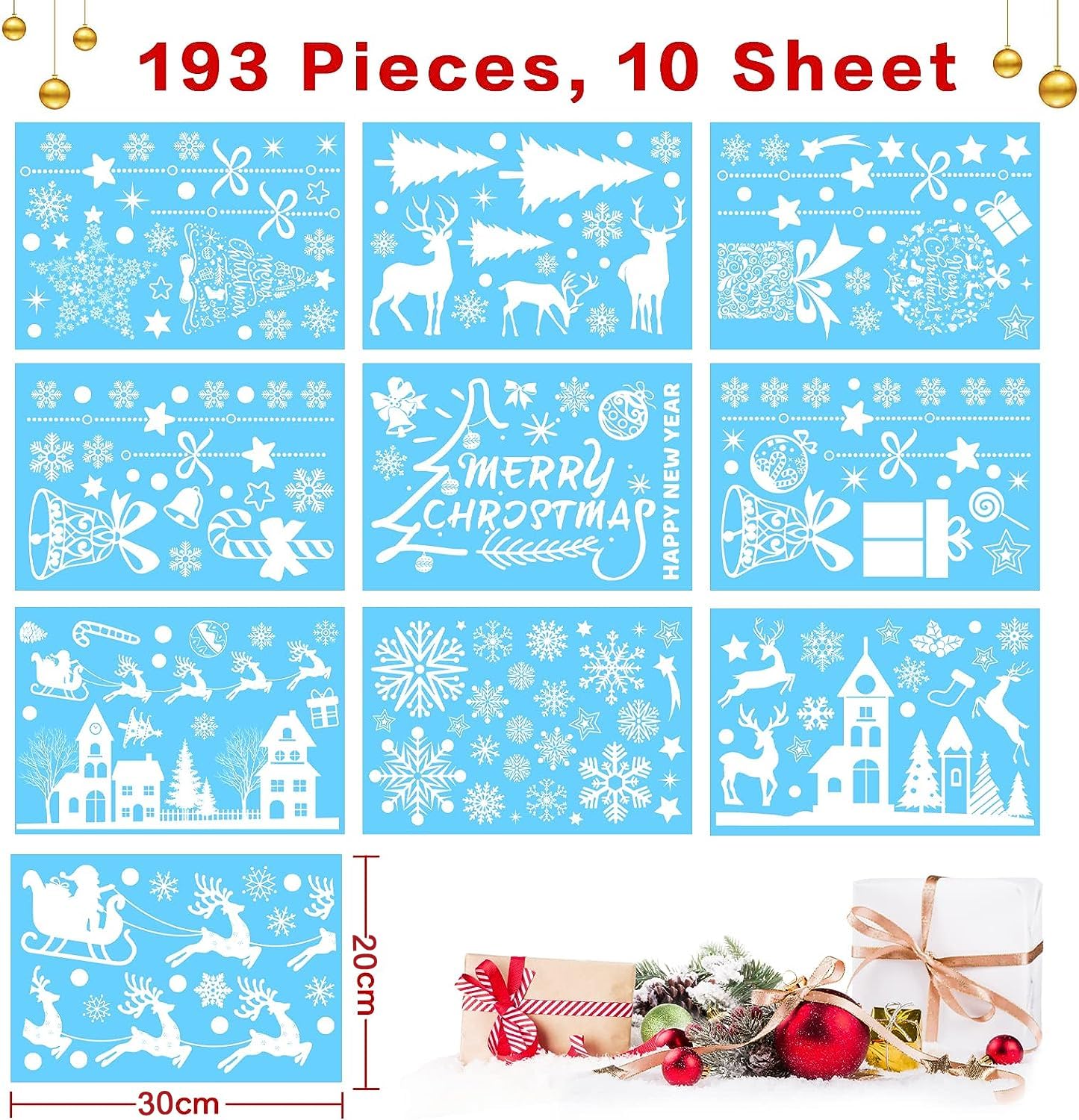 321 Stück Weihnachts Fensterbilder Set - Wiederverwendbare Schneeflocken Aufkleber