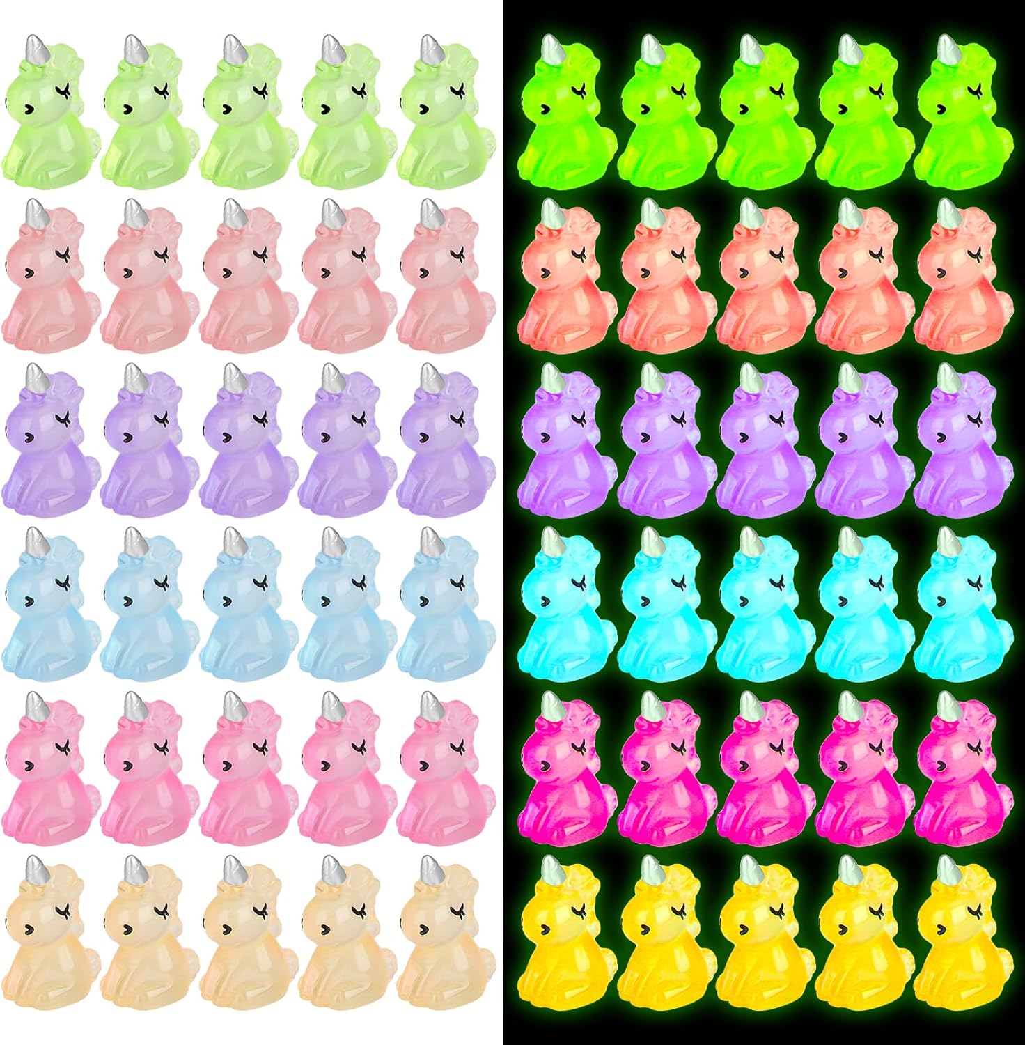 100 PCS Mini Resin Unicorn Luminous Tiny Unicorn Miniature Figurines Glow in The Dark Mini Resin Animals Suitable for DIY Cake Ornaments Crafts Moss Landscape Decoration