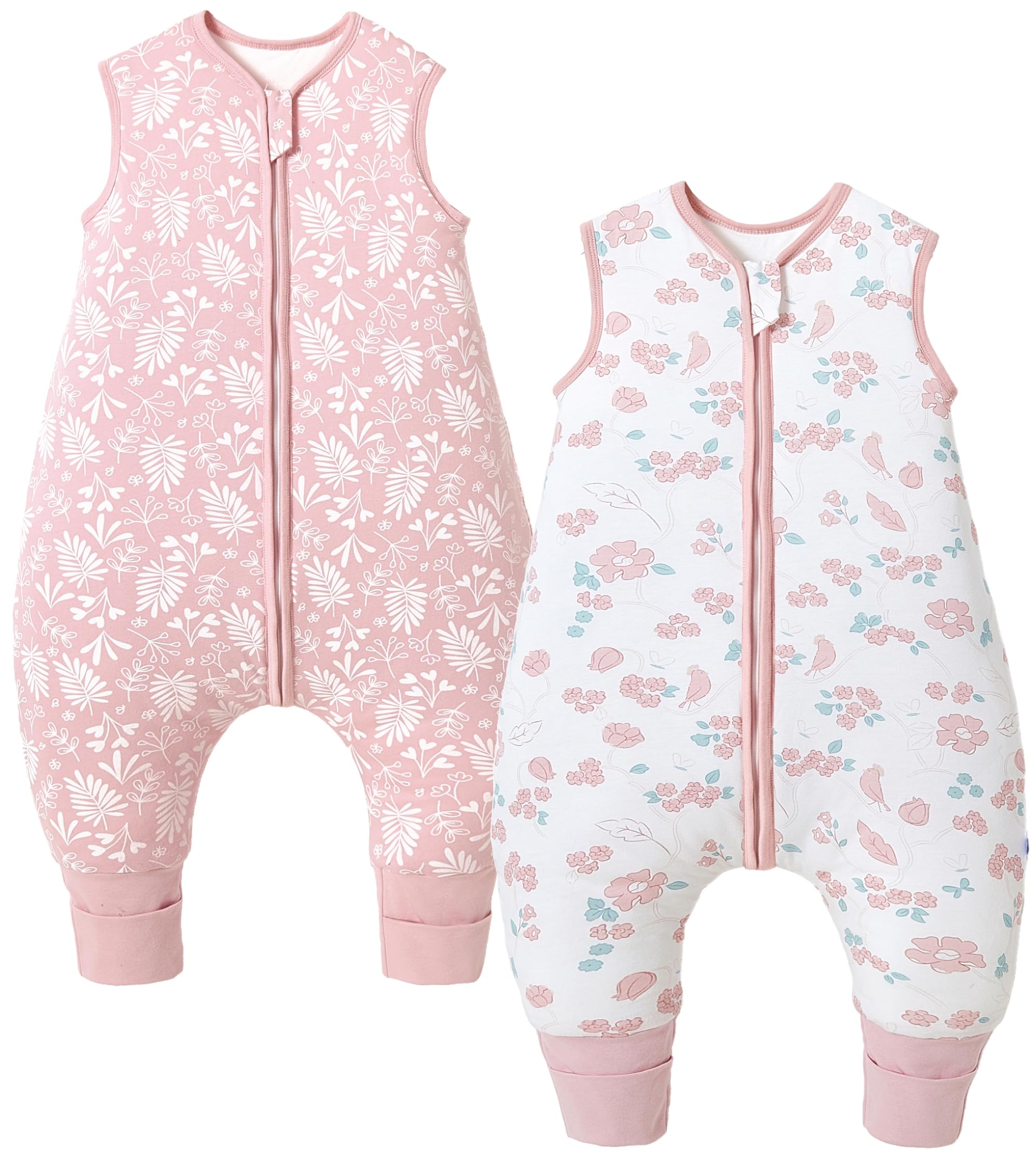 Chilsuessy Baby Schlafsack mit Füßen 2er Pack 2.5 Tog Kinder Winter Schlafsack Soft Baumwolle Baby Schlafsack mit Beinen, 2.5 Tog/Blumen Set, 90cm/Baby Höhe 95-105cm