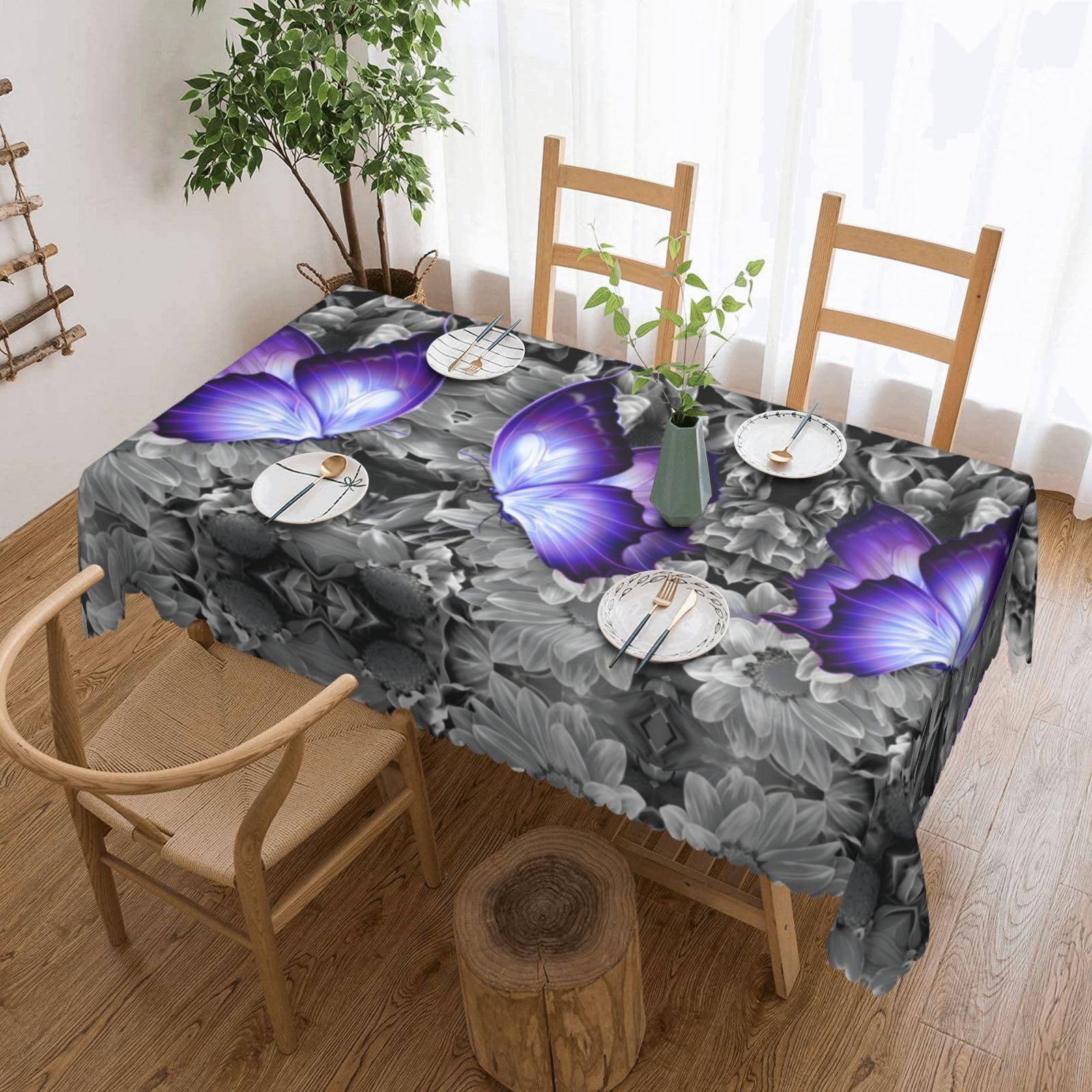 HLSBSSL Purple Butterflies Patterned square lace tablecloth, wrinkle-resistant and durable, suitable for dining tables, parties, etc.