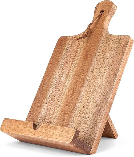 Twine Tablet Stand, Acacia Wood Tablet Holder, Cookbook Stand, Rustic Farmhouse Book Holder and Display, Acacia Wood, Set of 1