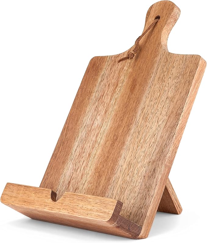 Twine Tablet Stand, Acacia Wood Tablet Holder, Cookbook Stand, Rustic Farmhouse Book Holder and Display, Acacia Wood, Set of 1