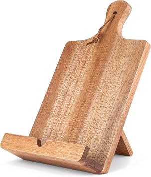 Twine Cookbook Stand, Acacia Wood Tablet Stand, Recipe Book Holder, Rustic Kitchen Decor Countertop Display, Acacia Wood, Set of 1