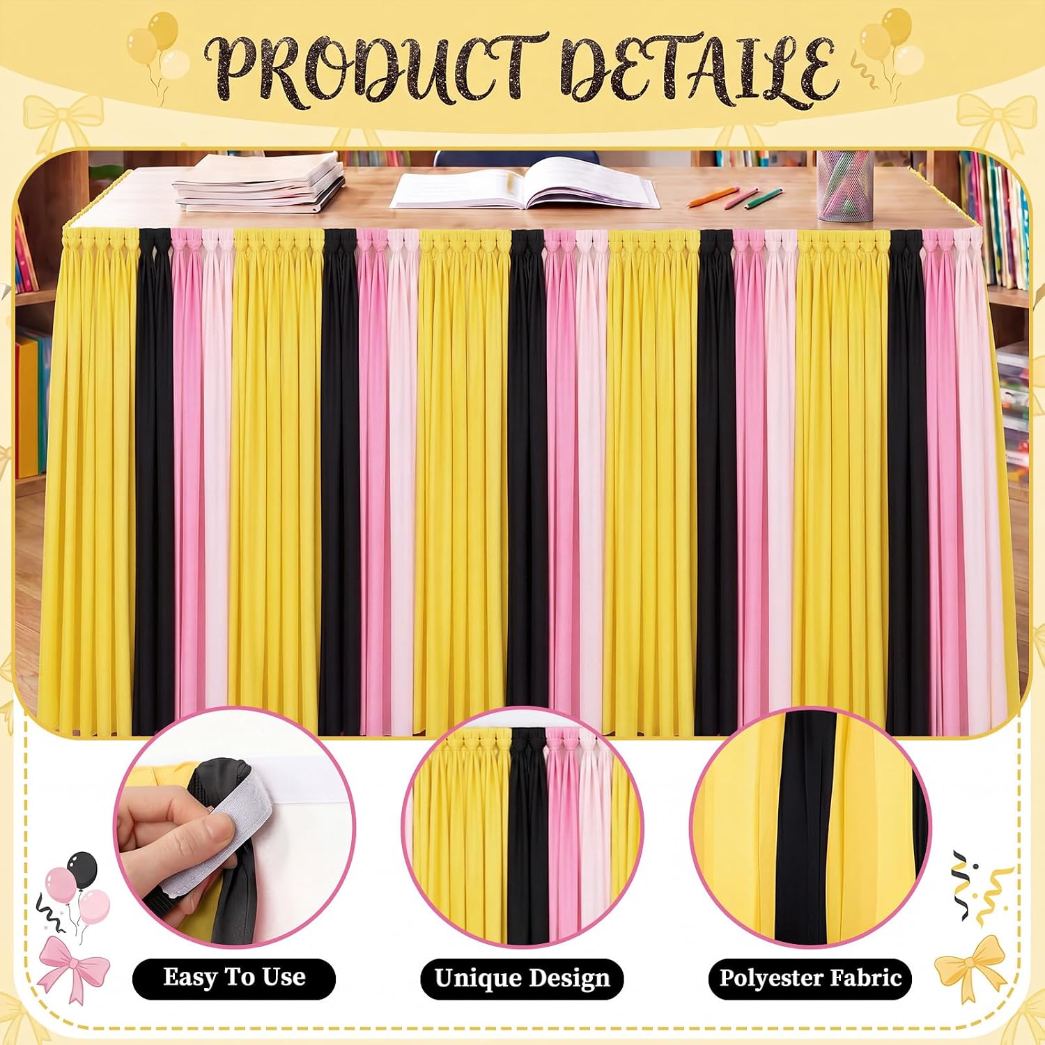 Teacher Table Skirt Desk Skirt 6ft Touch Fastener Boho Colorful, Four Color image 3