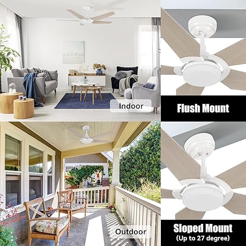 Miniatura 6 de SMAAIR Ventilador de techo inteligente de 5 aspas para exteriores con kit de luz regulable y motor de CC de 10 velocidades, funciona con control