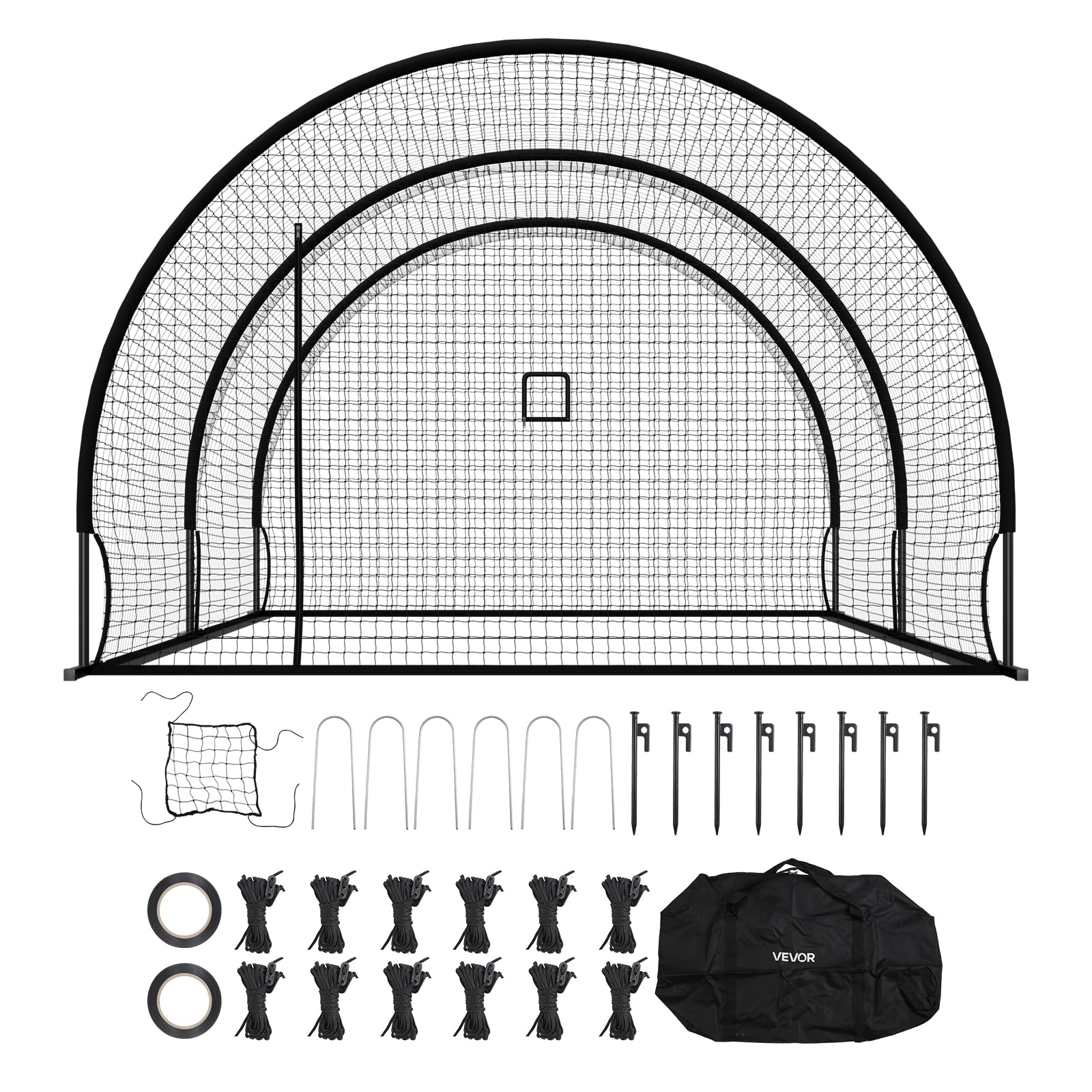 VEVOR Gabbia da Battuta Pop-Up di Baseball 6060 x 3660 x 2500 mm, Gabbia da Battuta Portatile Indipendente con HDPE Annodato a 30 Strati e Apertura per Macchina da Lancio, per Interni ed Esterni