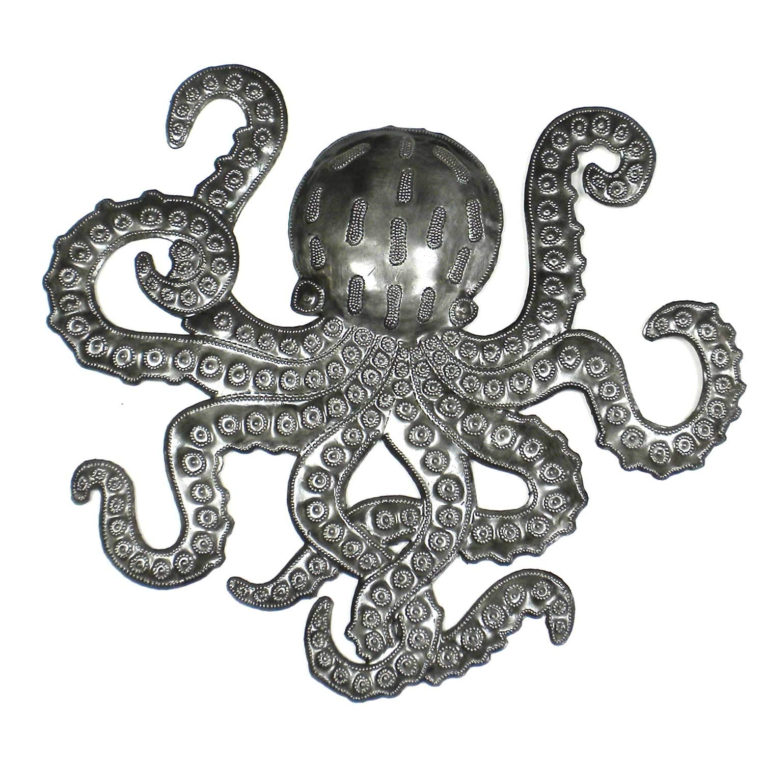 Global Crafts Recycled Handmade Haitian Metal Wall Art Sea Life, 14 x 16 Inch, Octopus (HMDOCT1)