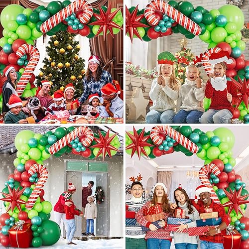 Miniatura 4 de Bonropin Kit de arco de guirnalda de globos de Navidad de 183 piezas con globos de Navidad, rojo, lima, verde oscuro, verde metálico, caja de
