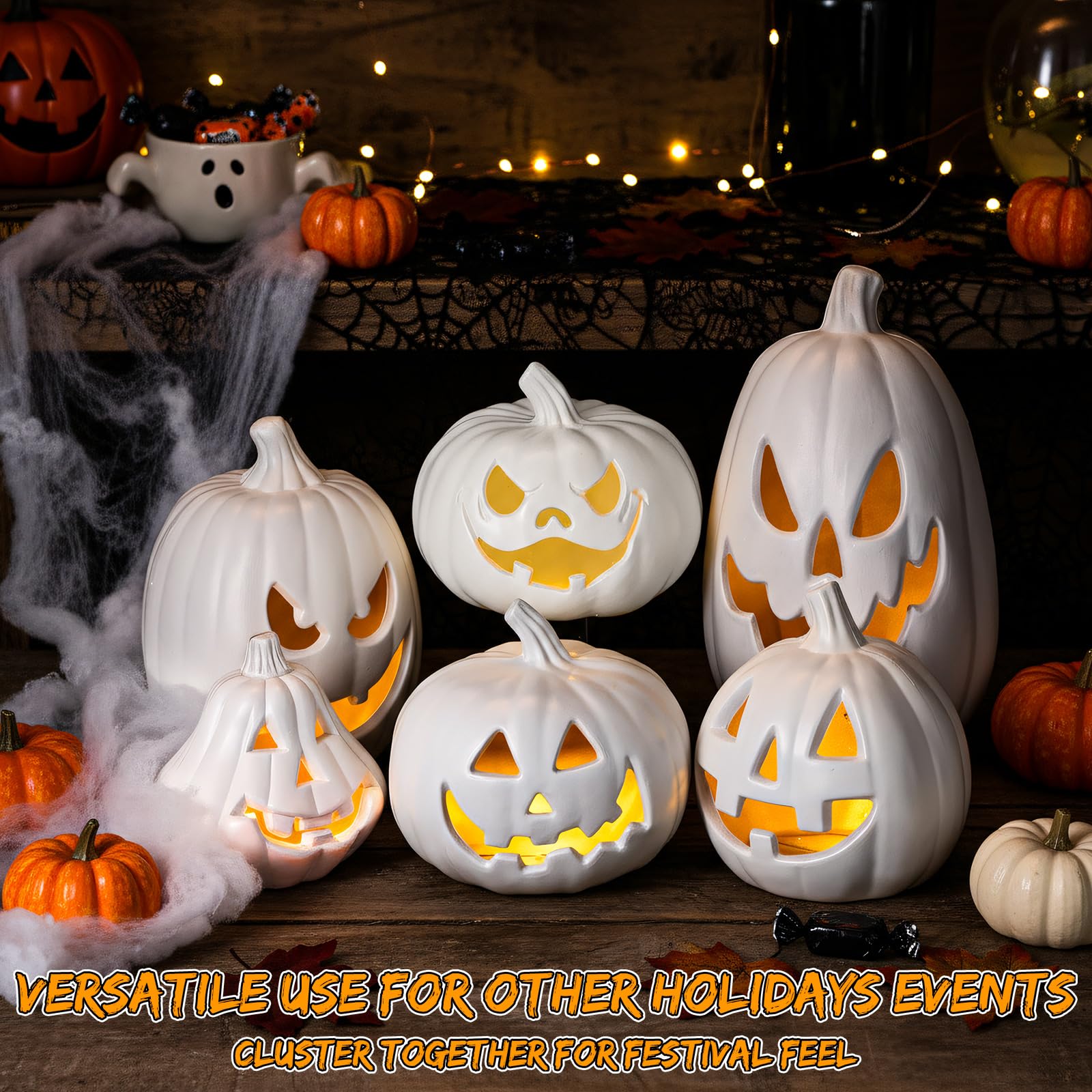 Halloween Pumpkin LEDストロボライト付き Amazon.com: Tujoe 12 Pcs Halloween Pumpkin Lantern Set Light up