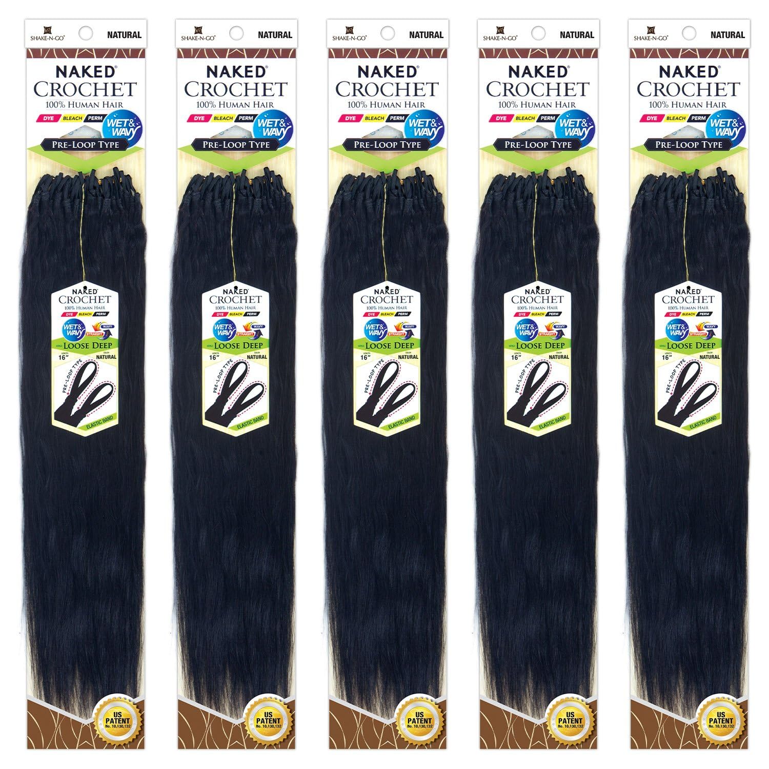 MULTI PACK DEALS! SHAKE-N-GO Naked 100% Human Hair Crochet Braid Wet & Wavy Pre-Loop Type Loose Deep [12"] (1-PACK, NATURAL)