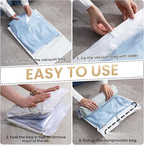 Miniatura 6 de TAILI Paquete de 12 bolsas de compresión de viaje, bolsas enrollables para ahorrar espacio (6 L+6 medianas), no necesita vacío, embalaje