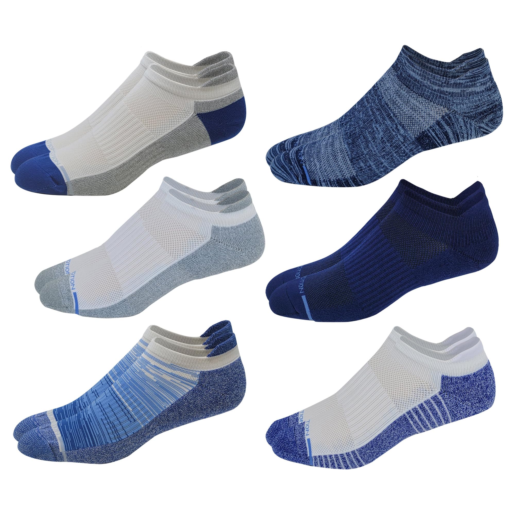 Dr. Motion 6 Pairs Pack Mens Low Cut Cushioned Compression Ankle Socks