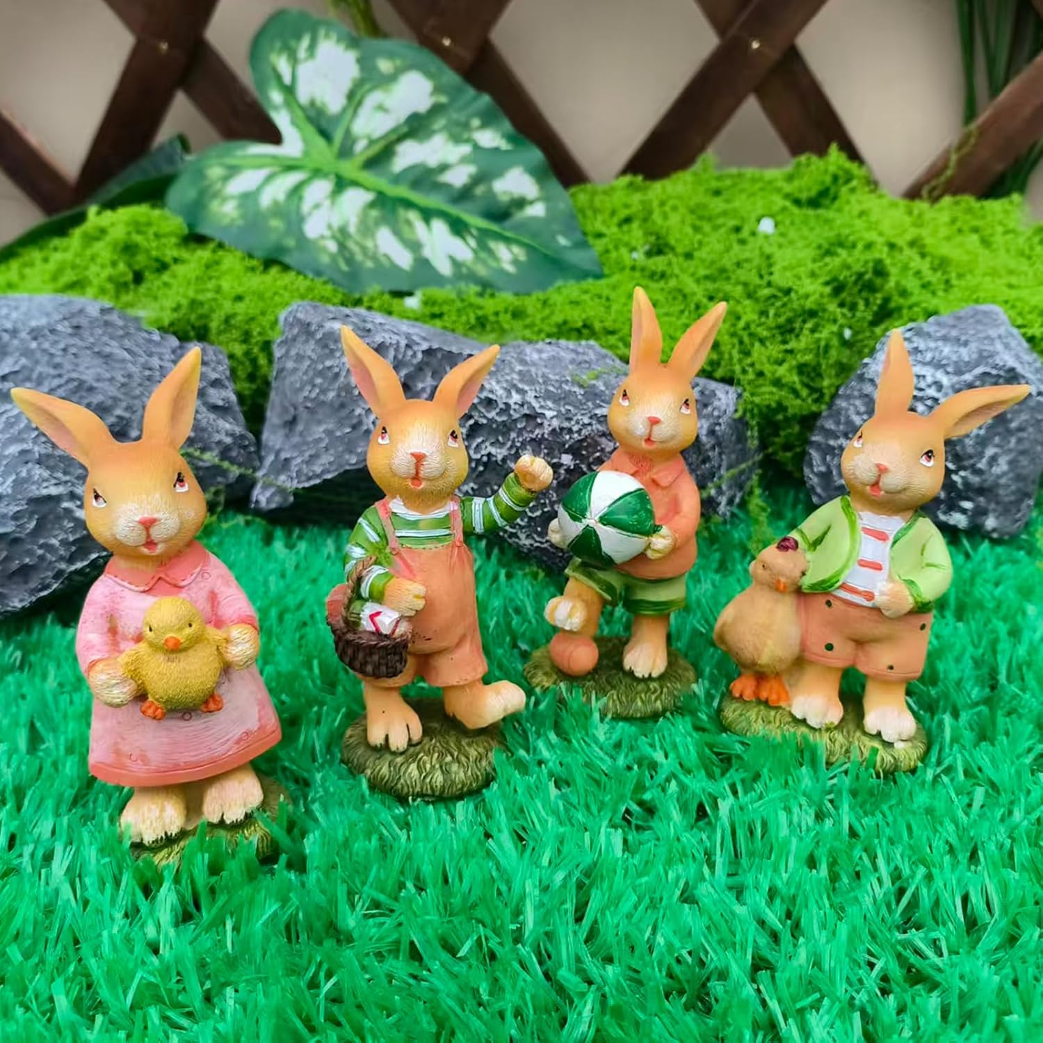 Easter Decorations for Home Set of 4 Resin Bunny Figurines Farmhouse Spring Easter Bunny Decor for Table Centerpieces Indoor Outdoor Rabbit Decor and Desk Bunny Decorations
