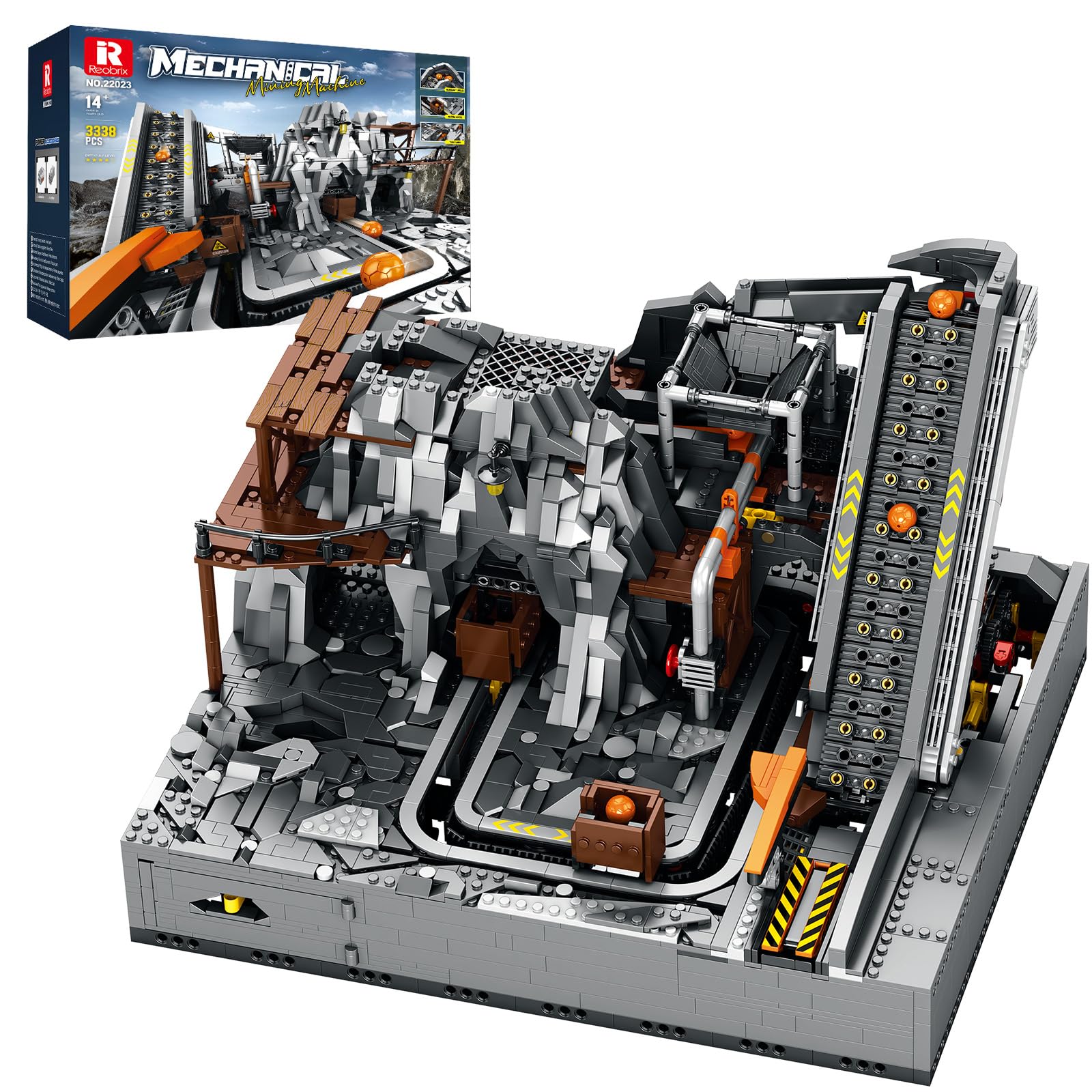 Reobrix Mining Machine Building Set with Motors and Balls, Technical GBC Engine Model Kits for Adults to Build, 22023 STEM Mechanical Marble Run Construction Block Toy for Kids 14+ (3338Pcs)