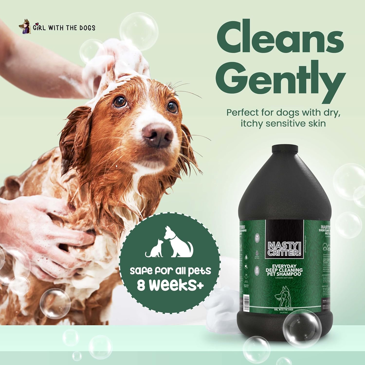 Fluff Off! by Girl With The Dogs, Natural Deshedding Dog & Cat Conditioner and Nasty Critter! Everyday Deep Cleaning Dog Shampoo, 1 Gallon Bundle