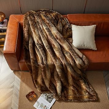 HOMFINE Blanket Long Fur Faux Fur 150x200cm Brown