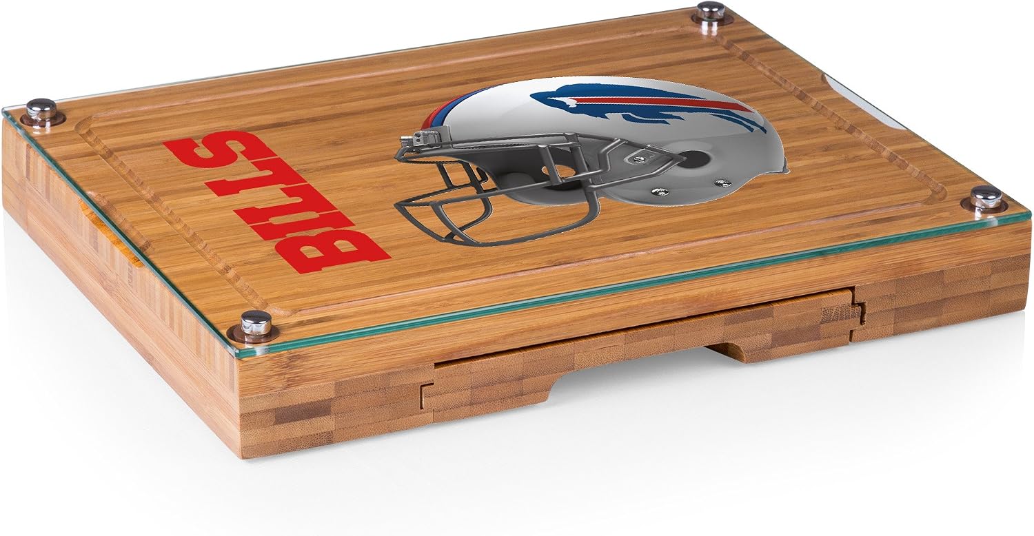 PICNIC TIME NFL Concerto Glass Top Cheese Board and Knife Set - Charcuterie Board Set - Glass Top Cutting Board, (Bamboo)